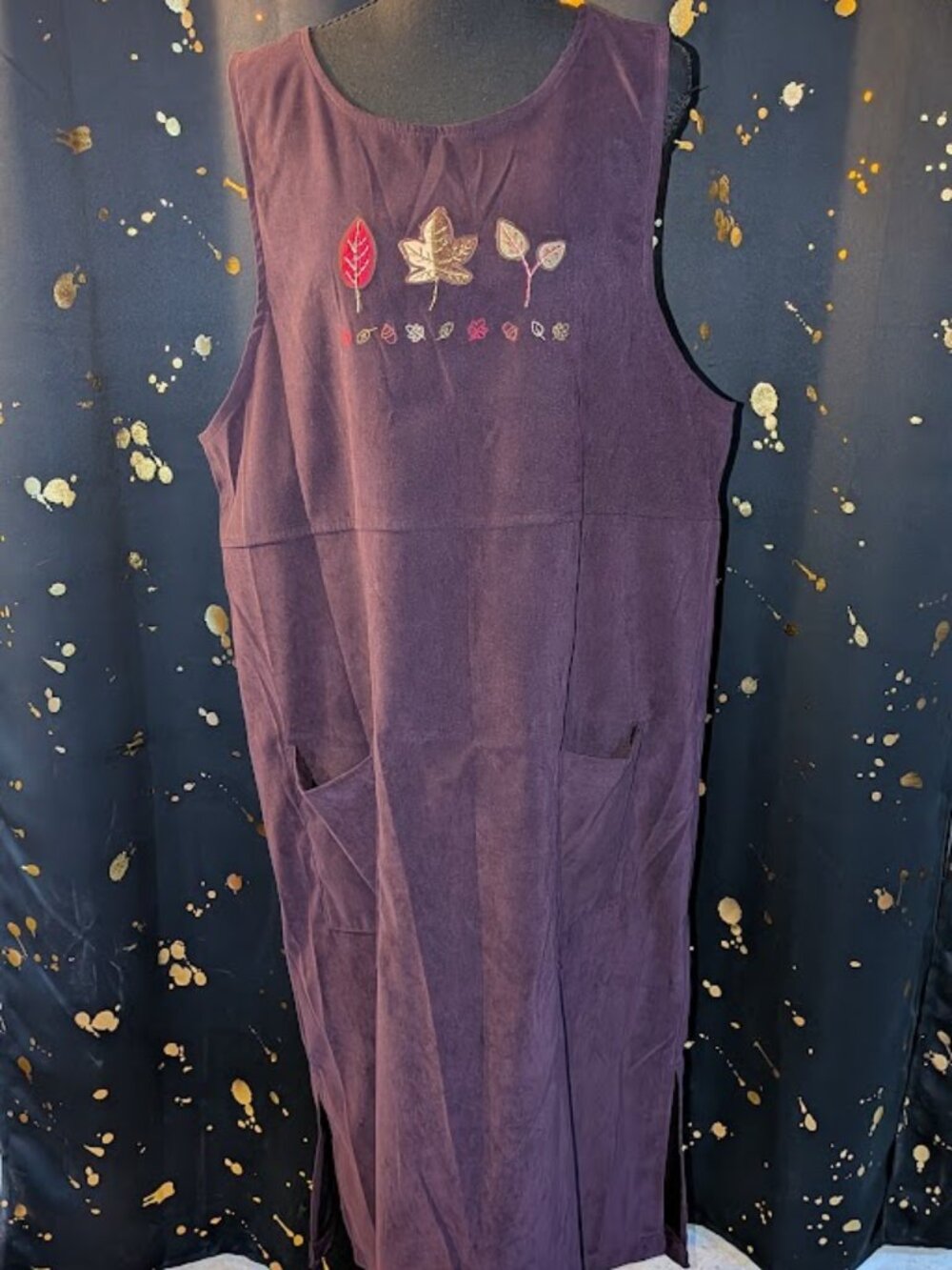 "Dressbarn" Burgundy/Merlot Jumper Dress w/ Leaf Embroidery Size 1X